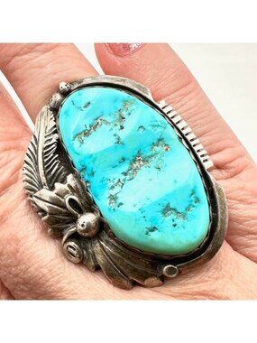 Native American Julia Martinez Navajo Turquoise Sterling Silver Ring Size 8.5